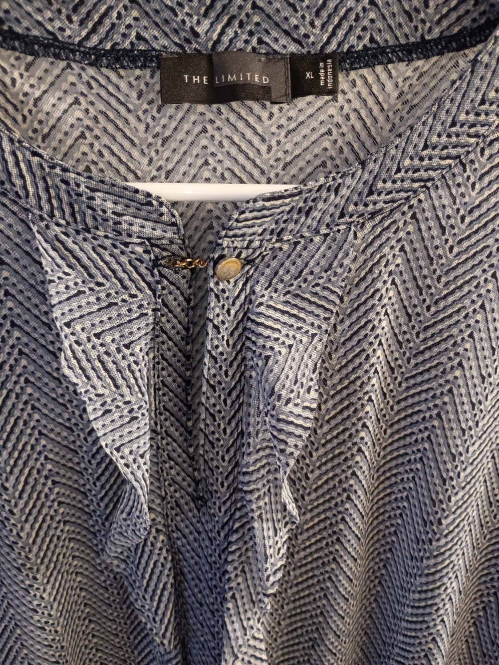 The Limited Blue Chevron Ruffle Neck Blouse - Picture 5 of 7